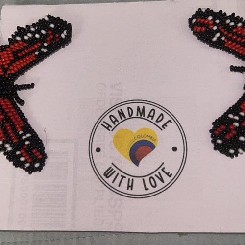 Beaded Butterfly Earrings Colombian Embera Handmade NEW. Red - photo 2