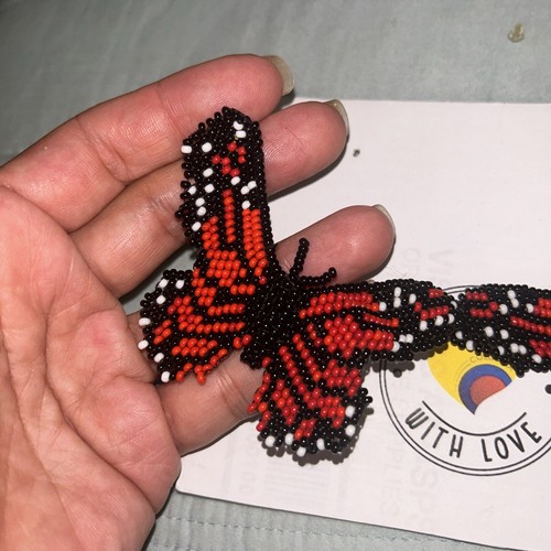 Beaded Butterfly Earrings Colombian Embera Handmade NEW. Red - photo 5