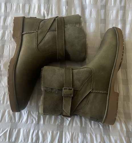 UGG Romely Buckle Boots Women's 9 Olive Green Leather Sheepskin - photo 3