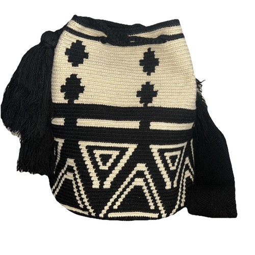 Authentic Wayuu Mochila Colombian Bag Large Chevron Black Beige
