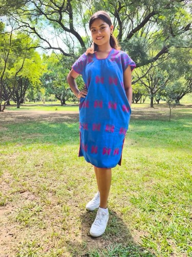 Handwoven Mexican Huipil Kaftan San Juan Colorado Blue