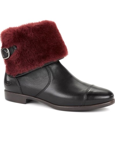Ugg ankle boots Inez Black Leather Oxblood Shearling Size 9.5