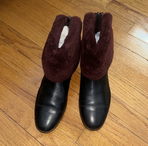 Ugg ankle boots Inez Black Leather Oxblood Shearling Size 9.5 - photo 3