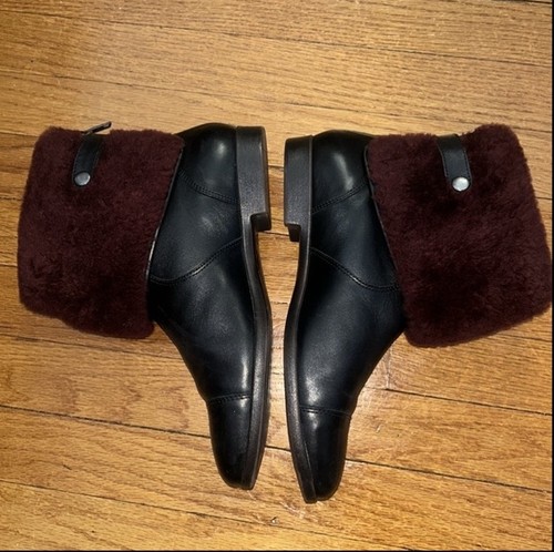Ugg ankle boots Inez Black Leather Oxblood Shearling Size 9.5 - photo 4