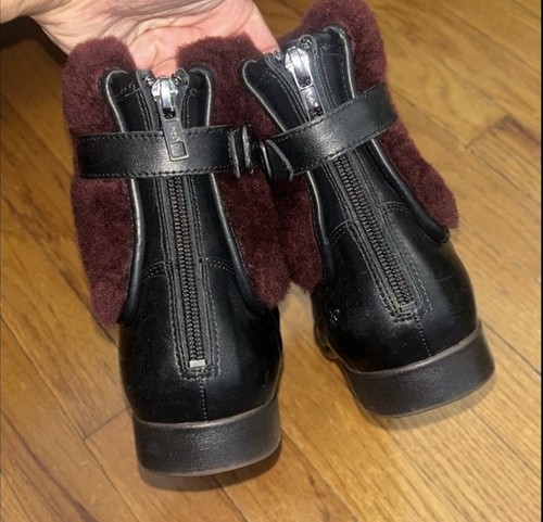 Ugg ankle boots Inez Black Leather Oxblood Shearling Size 9.5 - photo 5