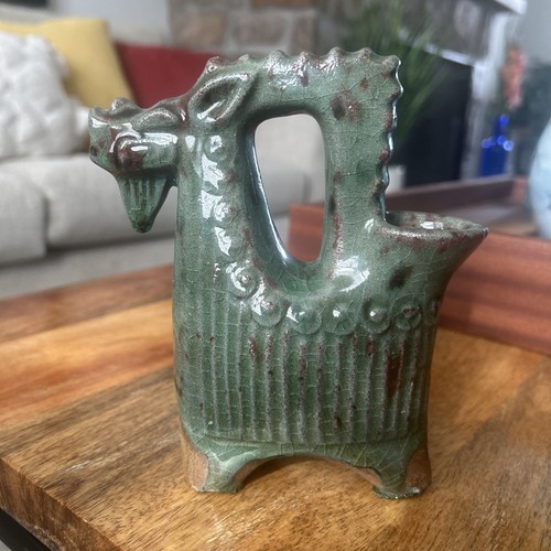 Collectible Vintage Pottery Dragon Beast Aquamanile Pitcher 6 In - photo 2