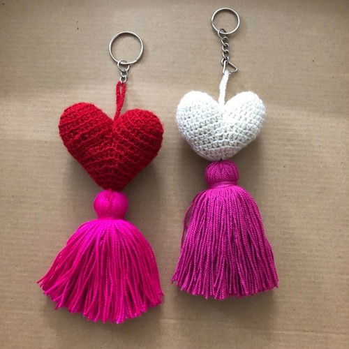 2 Pcs Wayuu Colorful Heart Tassel Keychain (set #1)