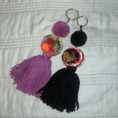2 Pcs Wayuu Colorful Purple And Black Pompom Tassel Keychain