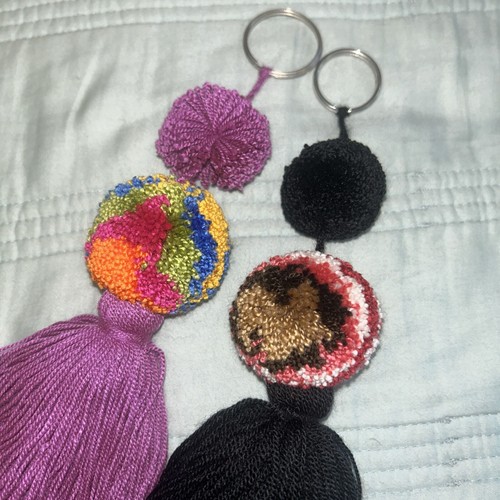 2 Pcs Wayuu Colorful Purple And Black Pompom Tassel Keychain - photo 2