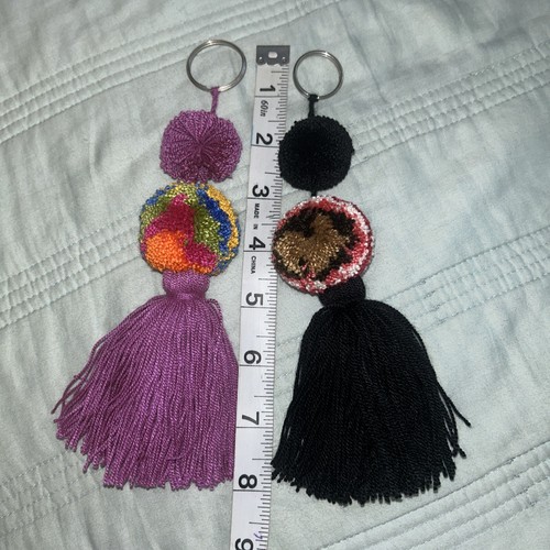 2 Pcs Wayuu Colorful Purple And Black Pompom Tassel Keychain - photo 3