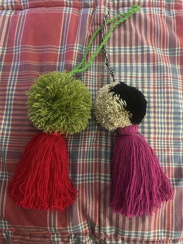 2 Pcs Wayuu Colorful Pom Pom Tassel Bag Charms (Set #4)