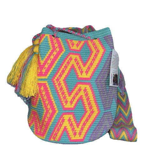 Authentic Wayuu Mochila Colombian Large Crossbody Neon Bag