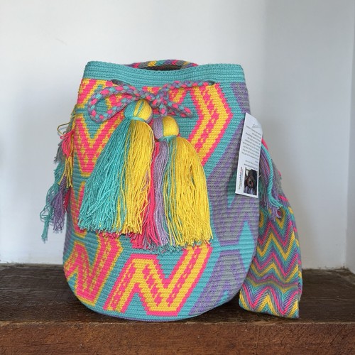Authentic Wayuu Mochila Colombian Large Crossbody Neon Bag - photo 2