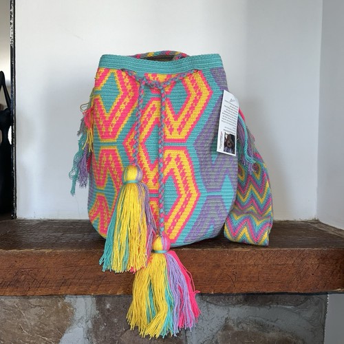 Authentic Wayuu Mochila Colombian Large Crossbody Neon Bag - photo 3