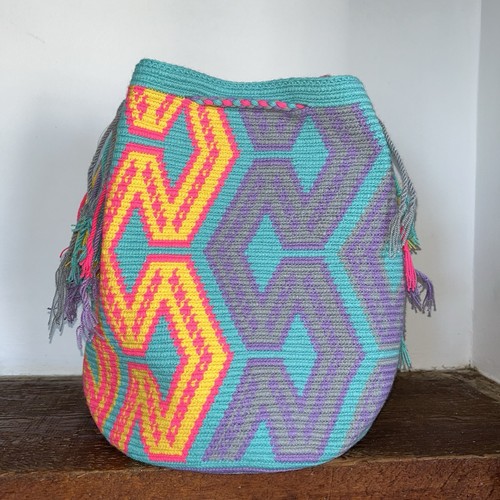 Authentic Wayuu Mochila Colombian Large Crossbody Neon Bag - photo 4
