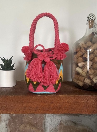 Authentic Wayuu Mochila Mini Boho Tote Bag Chevron Multicolor - photo 2