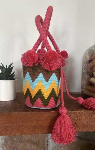 Authentic Wayuu Mochila Mini Boho Tote Bag Chevron Multicolor - photo 4
