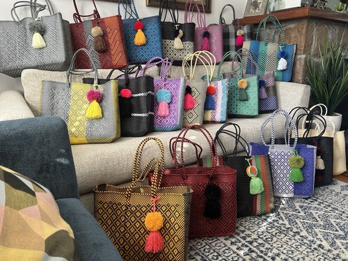Multicolor mexican recycled plastic tote bag With Pom Pom Charm - photo 3
