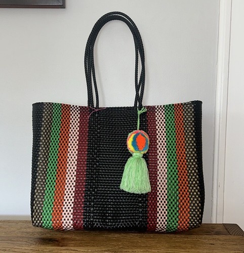 Multicolor mexican recycled plastic tote bag With Pom Pom Charm - photo 4