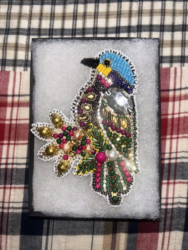 Beautiful Colorful Tropical Bird Brooch Handmade Beaded Pin