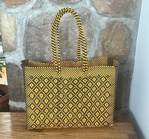 Black Yellow Mexican Recycled Plastic Tote Bag with Tassel - photo 4