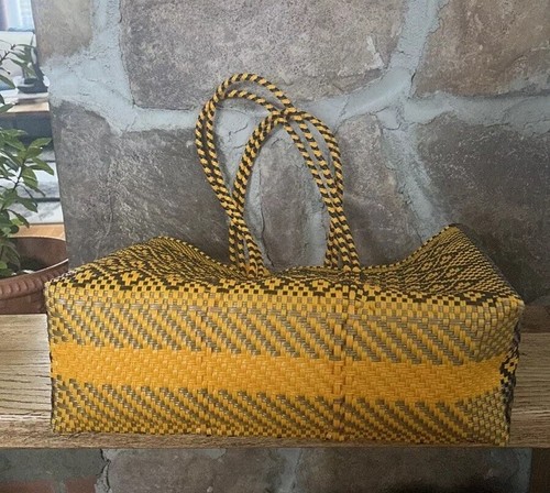 Black Yellow Mexican Recycled Plastic Tote Bag with Tassel - photo 5