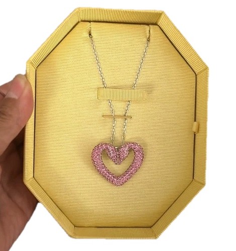 Swarovski Sublima Pink Crystal Heart Swan Necklace