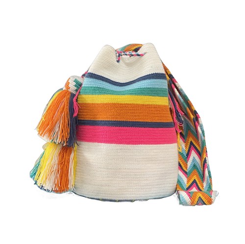 Authentic Wayuu Mochila Colombian Bag Large Striped Rainbow