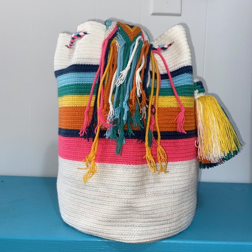 Authentic Wayuu Mochila Colombian Bag Large Striped Rainbow - photo 4