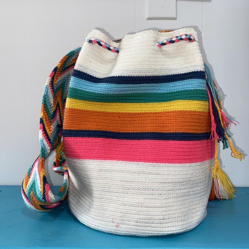 Authentic Wayuu Mochila Colombian Bag Large Striped Rainbow - photo 5