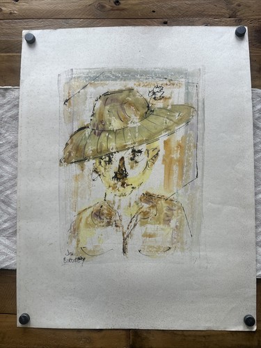 JO BIRDSEY Original Watercolor Painting Bermuda Woman With Hat