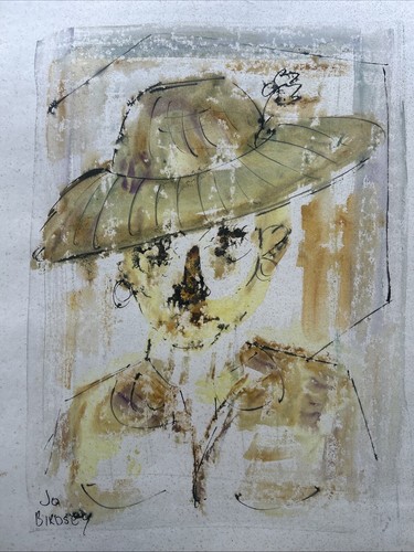 JO BIRDSEY Original Watercolor Painting Bermuda Woman With Hat - photo 3