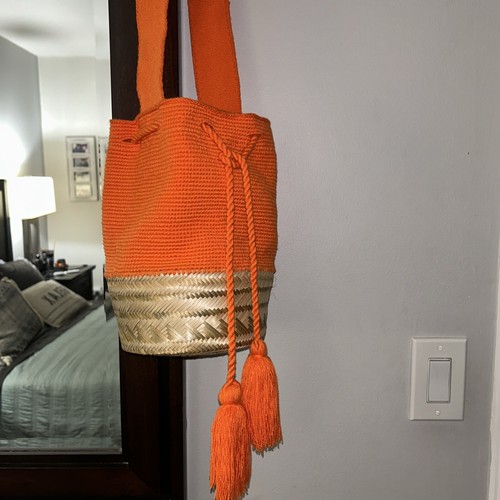 Authentic Wayuu Mochila Colombian Bag Orange Straw Mix - photo 3