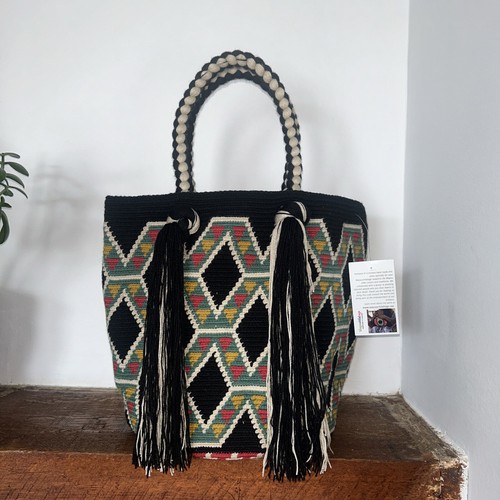 Authentic Wayuu Mochila Colombian Bag Large Black Multicolor - photo 2