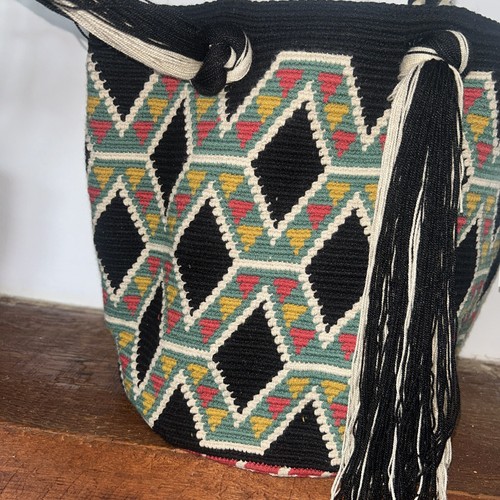 Authentic Wayuu Mochila Colombian Bag Large Black Multicolor - photo 3