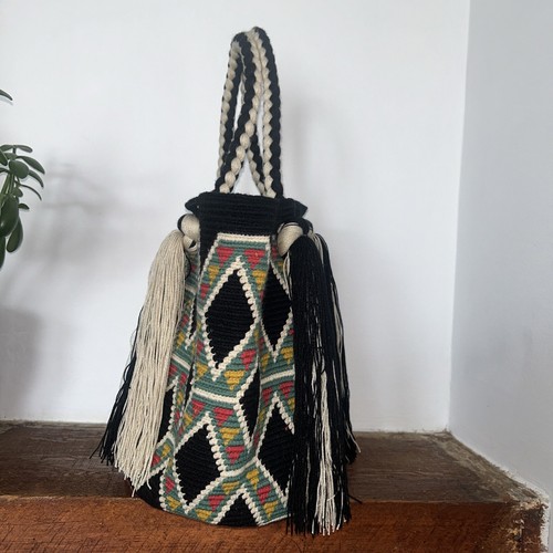 Authentic Wayuu Mochila Colombian Bag Large Black Multicolor - photo 5