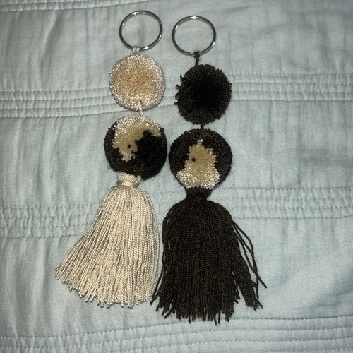 2 Pcs Wayuu Colorful Neutral Beige Brown pompom Tassel Keychain