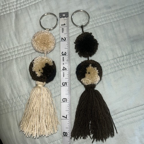 2 Pcs Wayuu Colorful Neutral Beige Brown pompom Tassel Keychain - photo 2