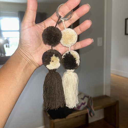 2 Pcs Wayuu Colorful Neutral Beige Brown pompom Tassel Keychain - photo 3