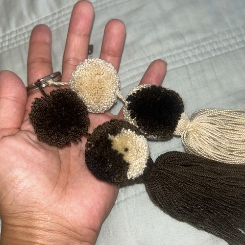 2 Pcs Wayuu Colorful Neutral Beige Brown pompom Tassel Keychain - photo 4