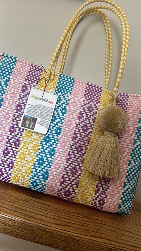 Multicolor Mexican Recycled Plastic Tote Bag with Pom Pom - photo 5