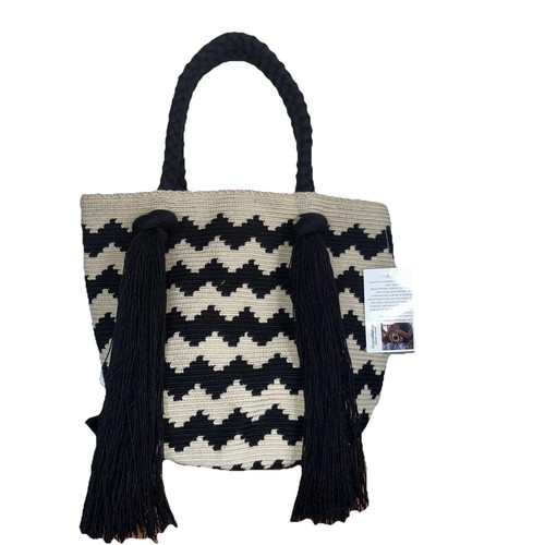 Authentic Wayuu Mochila Colombian Bag Large Chevron Black Beige