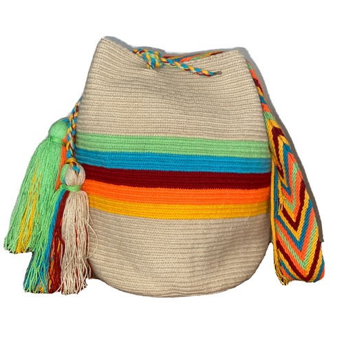 Authentic Wayuu Mochila Colombian Bag Medium Crossbody Beige