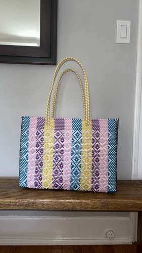 Multicolor mexican recycled plastic tote bag With Pom Pom Charm - photo 5