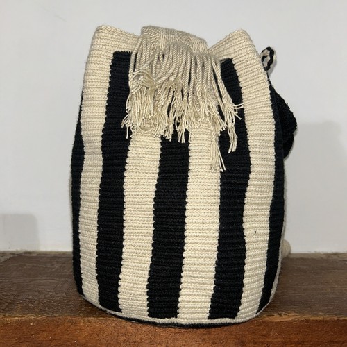 Authentic Wayuu Mochila Colombian Bag Large Striped Pom Pom - photo 2