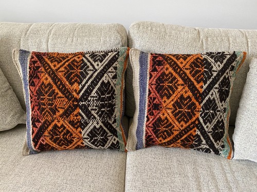 Set of 2 Peruvian Frazada Handwoven Square Pillow Covers 18x18 - photo 3