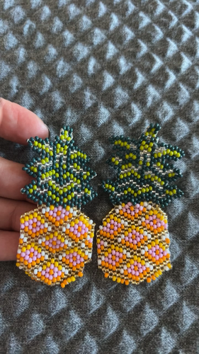 NEW Handmade folk boho statement pineapple Beaded Colombian earr - photo 2
