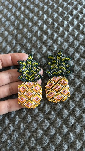 NEW Handmade folk boho statement pineapple Beaded Colombian earr - photo 4