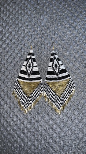 NEW Native American Style Earrings Geometric Black White Gold