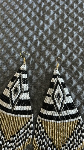 NEW Native American Style Earrings Geometric Black White Gold - photo 2